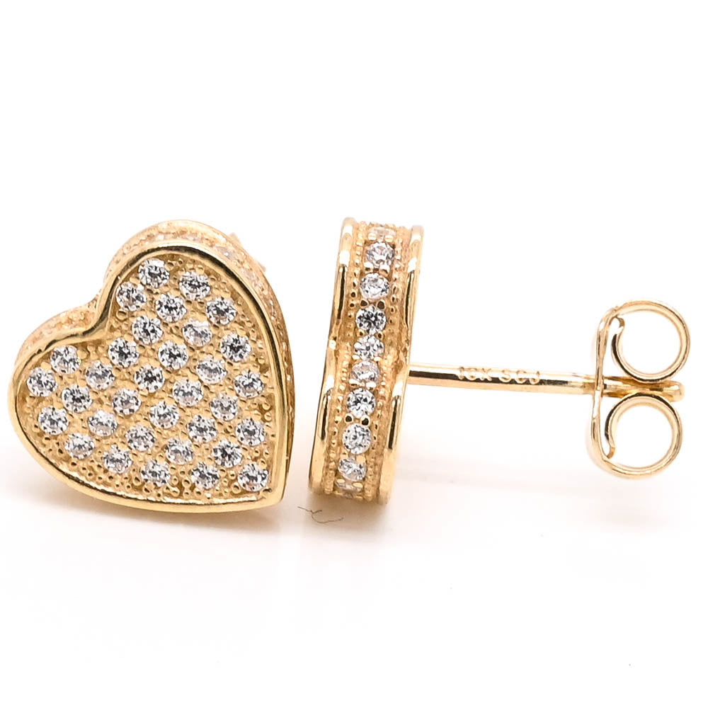 10KT Yellow Gold C.Z Heart Stud Earrings.