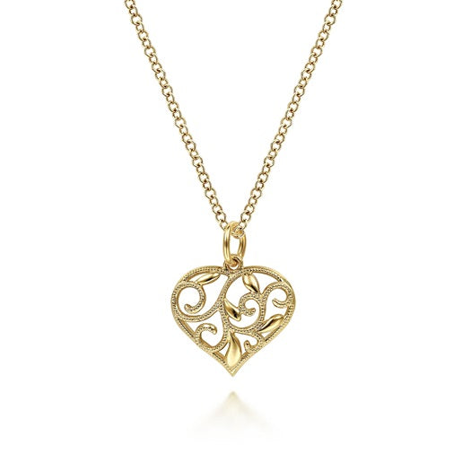 Gabriel & Co 14KT Yellow Gold 17.5" Heart Necklace.