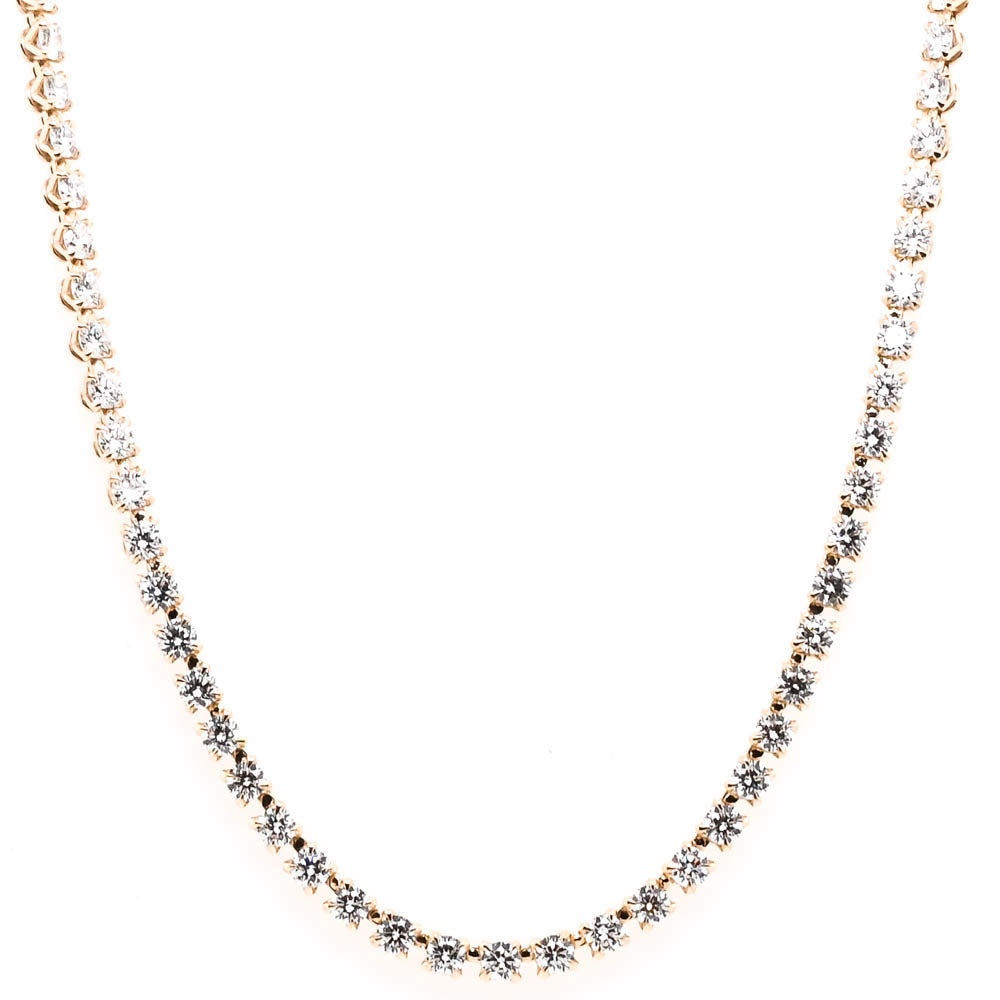 14KT Yellow Gold 18" 14.00CTW VS2 F Colour Lab Grown Diamond Tennis Necklace.