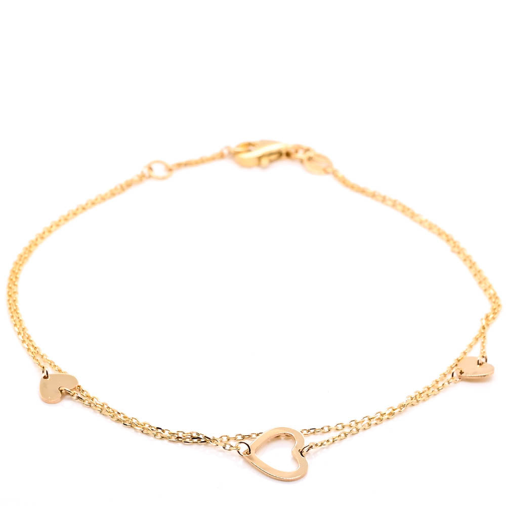 10KT Yellow Gold 7.75" Heart Chain Bracelet.