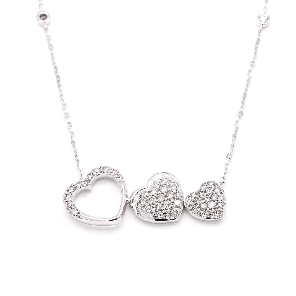14KT White Gold 18" 0.35CTW Diamond Triple Heart Necklace.