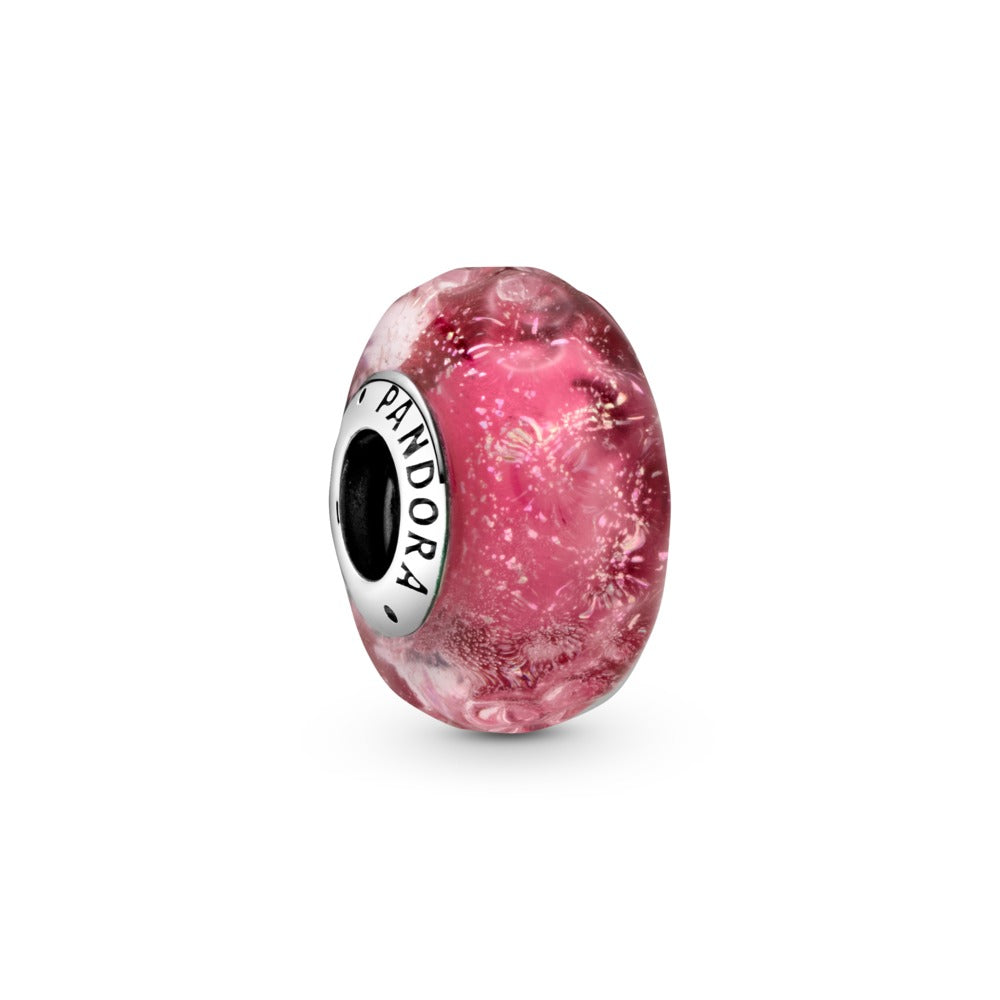 Wavy Fancy Pink Murano Glass Charm