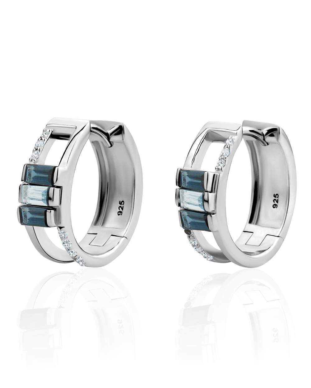 Larus Sterling Silver 14mm Blue Topaz & C,Z Huggie Earrings.