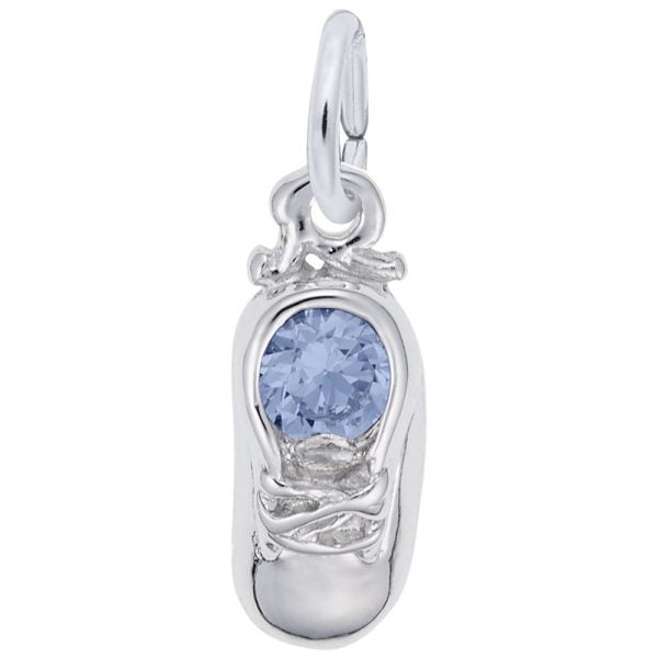 Rembrandt Sterling Silver Baby Boot- March Synthetic Stone.