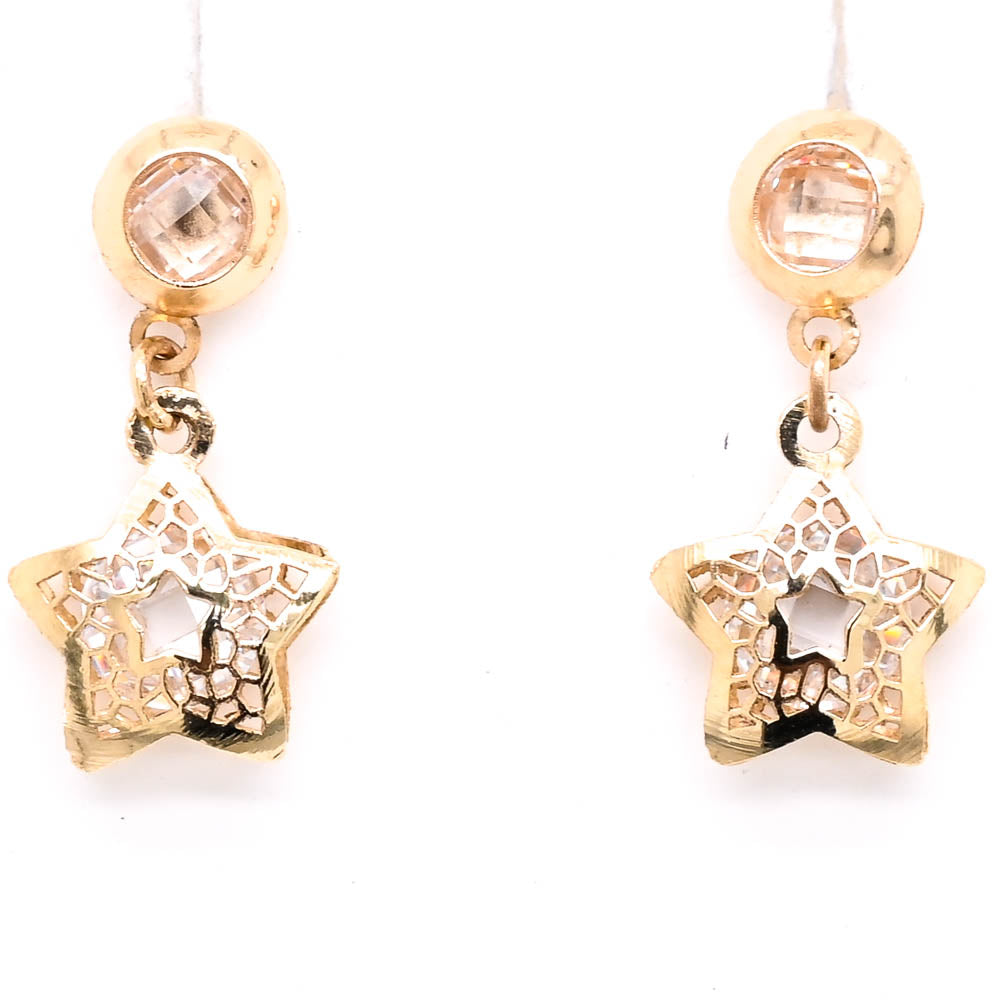 10KT Yellow Gold C.Z Dangle Earrings.