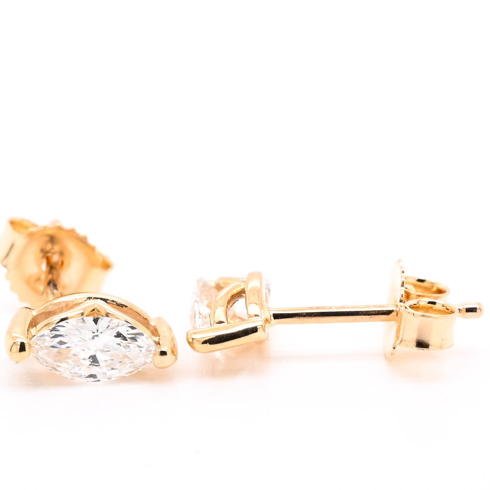 LUJO 10KT Yellow Gold 0.40CTW Marquise Shape LAB Created Diamond Stud Earrings.