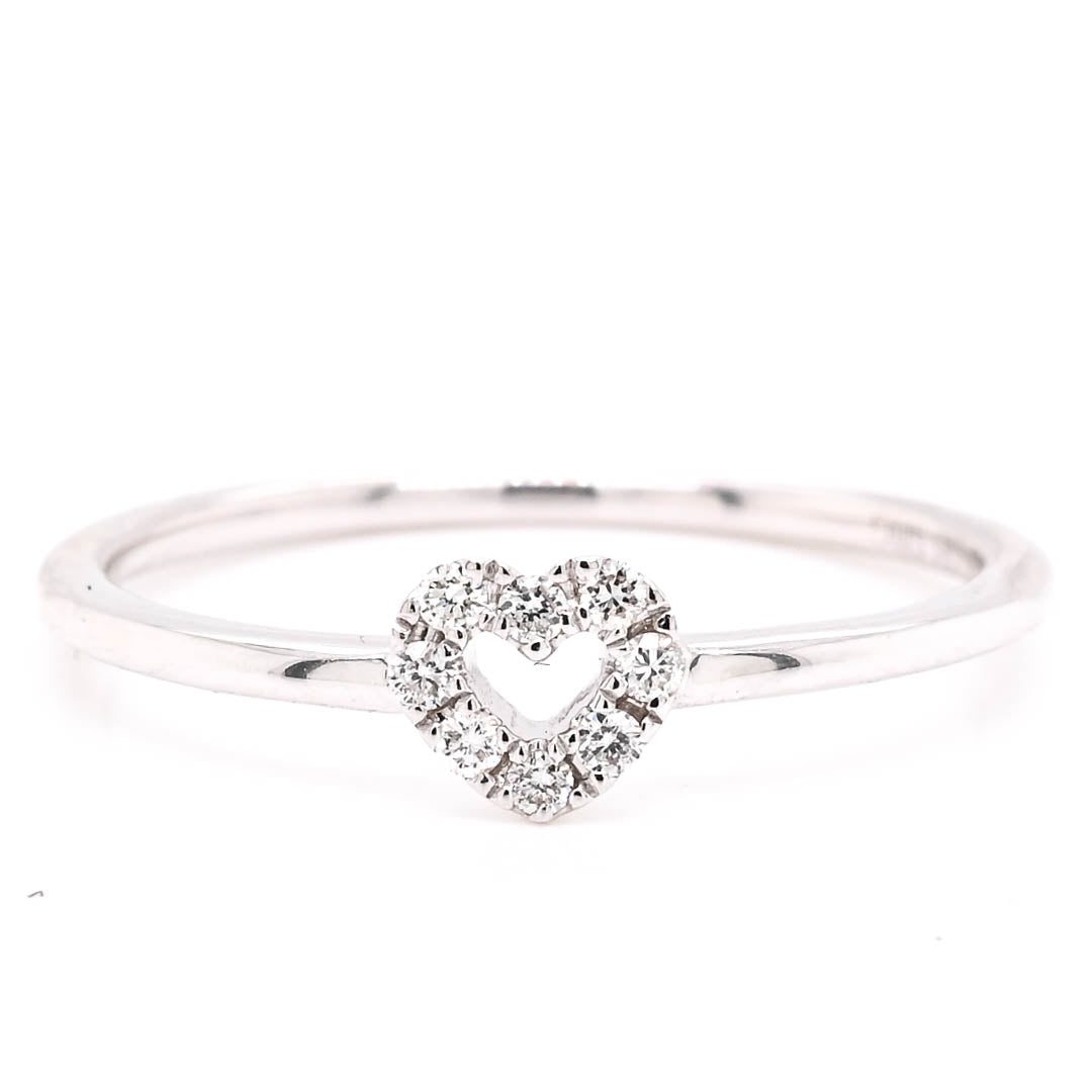 14KT White Gold 0.06CTW Heart Diamond Ring.