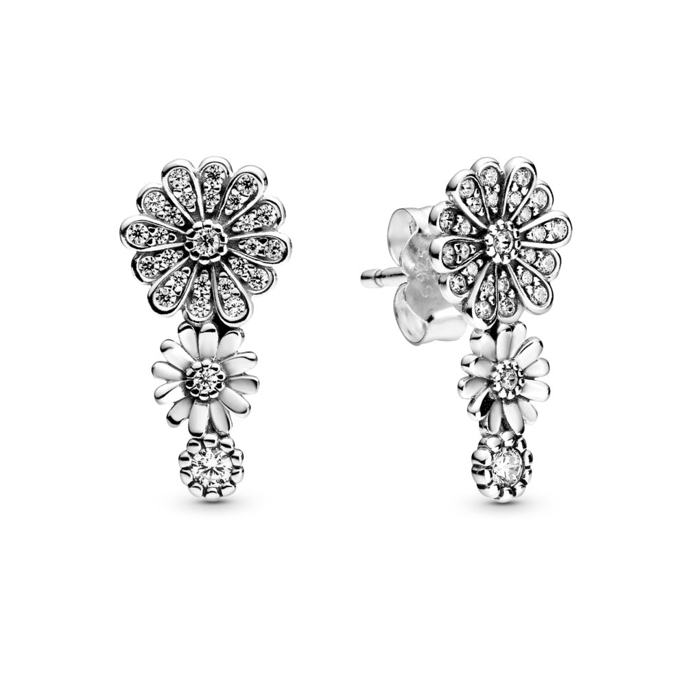 Sparkling Daisy Flower Trio Stud Earrings
