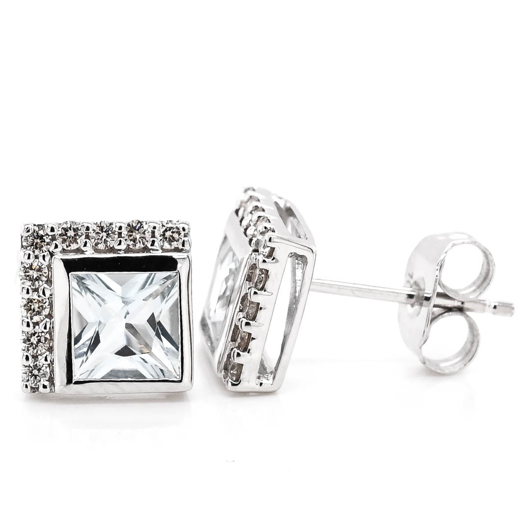 10KT White Gold 1.10TCW Aquamarine and Diamond Earrings.