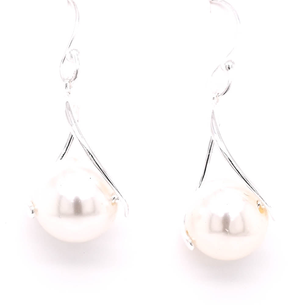 Sterling Silver 10mm Pearl Drop Earrings.