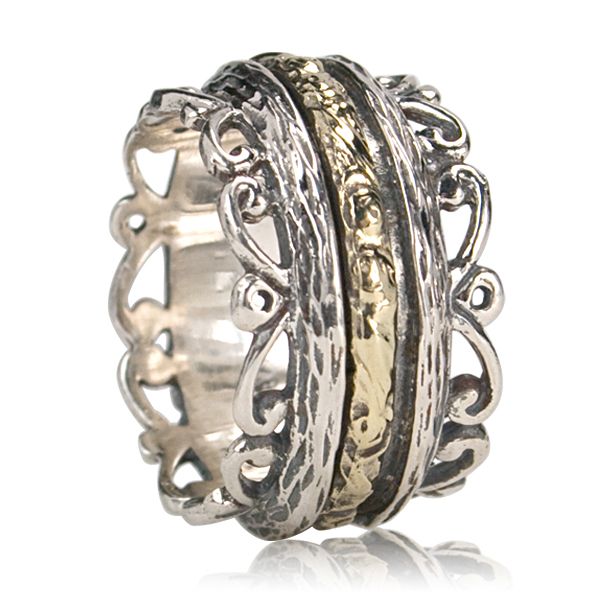 Brook, Meditation Ring, Sterling Silver, 9KT Gold, Size 8