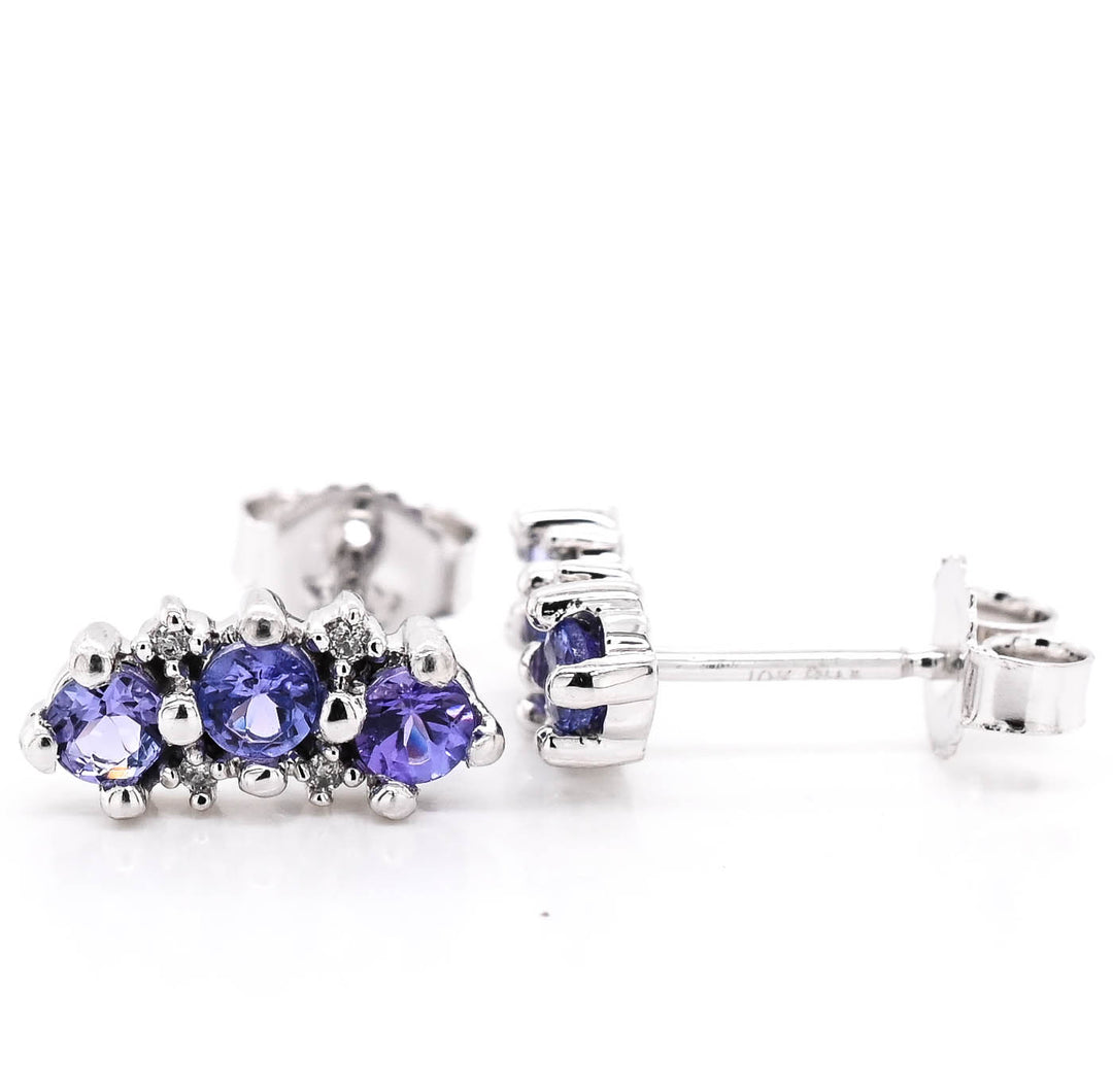 10KT White Gold Tanzanite & Diamond Stud Earrings.