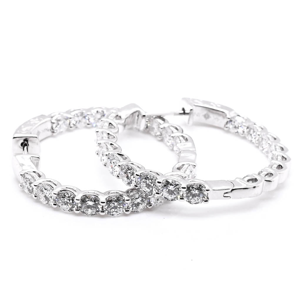 14KT White Gold 5.00CTW Lab Grown Diamond Hoop Earrings.