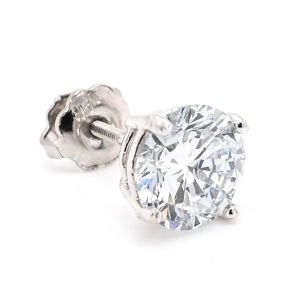 14KT White Gold 1.02CT Round Brilliant LAB Created SINGLE Diamond Stud Earrings.