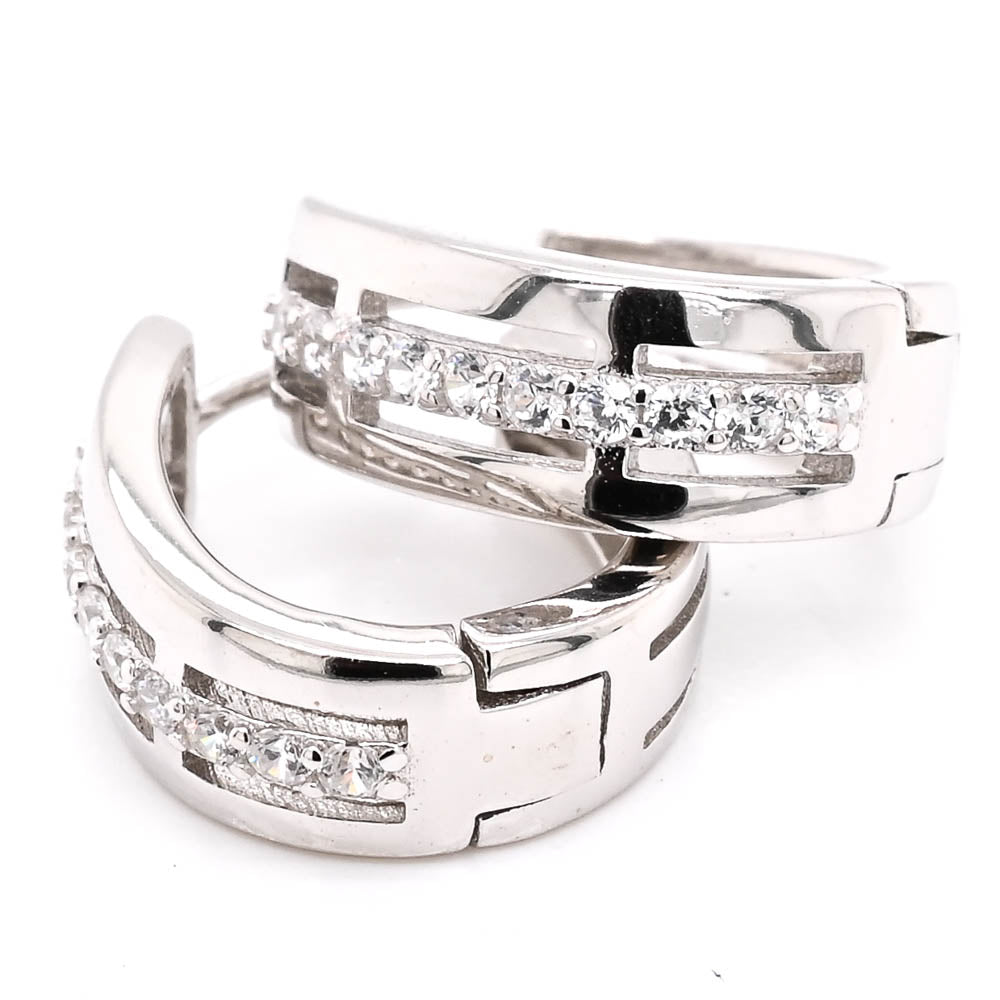 Sterling Silver 14x15.5mm C.Z Huggie Earrings.