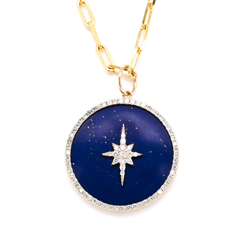 14KT Yellow Gold 20" Lapis and Diamond North Star Necklace.