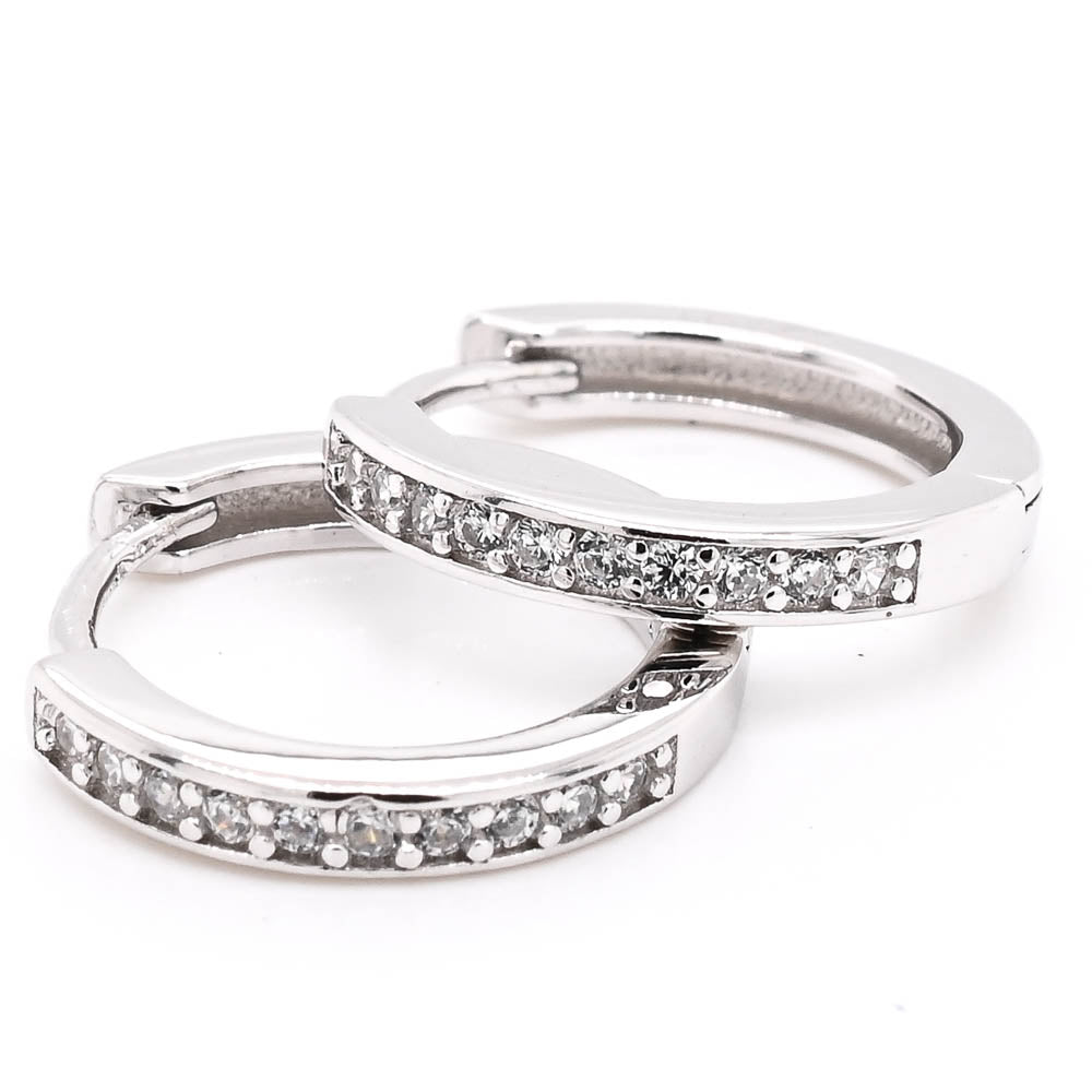Sterling Silver 15mm C.Z Huggie Earrings.