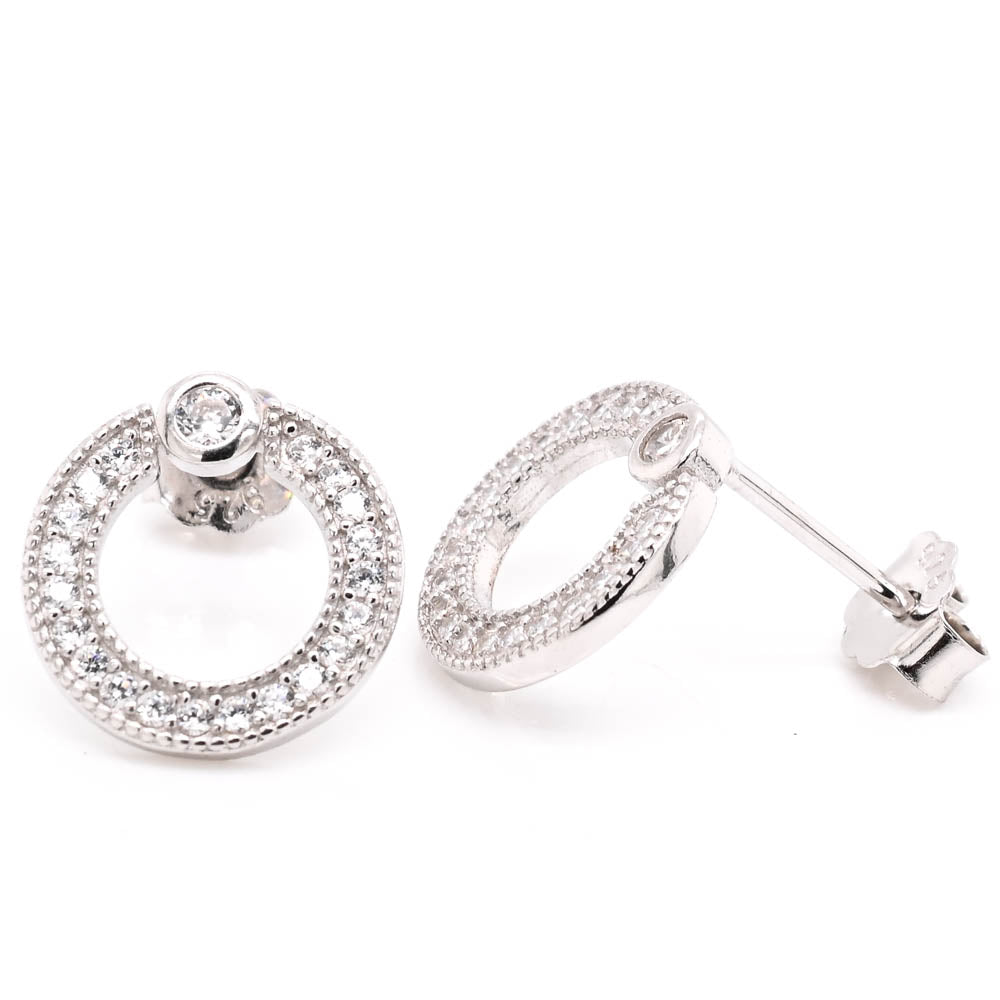 Sterling Silver C.Z Circle Of Love C.Z Stud Earrings.