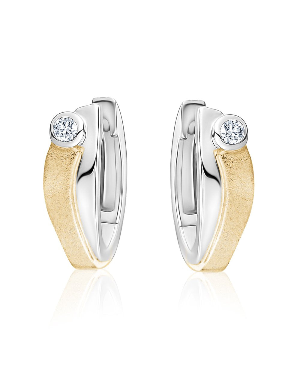 Larus Sterling Silver Yellow Gold Plated 12MM C.Z Huggies Earrings.