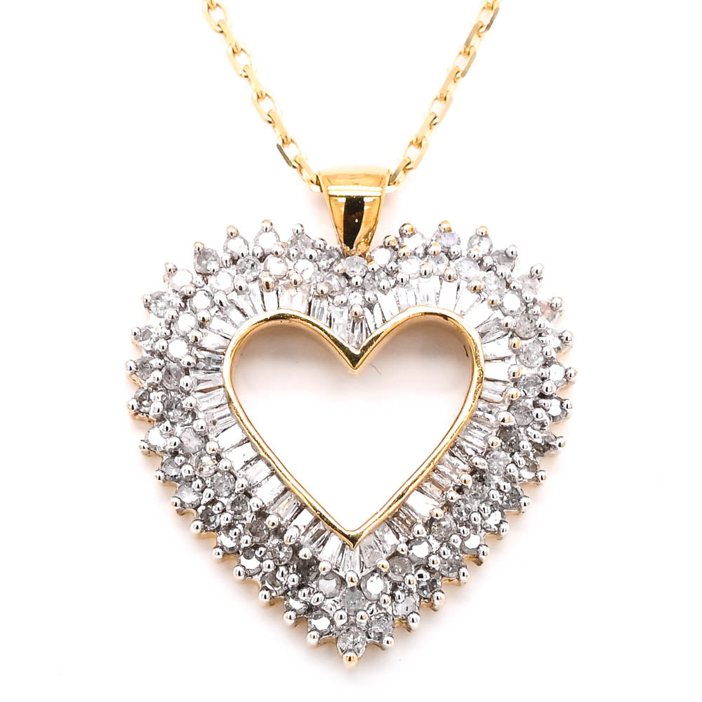 10KT Yellow Gold 18" Diamond Heart Necklace.
Pendant dimensions: 2