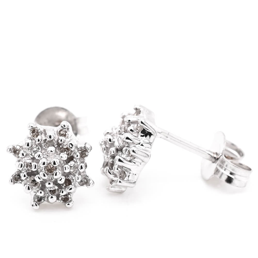 10KT White Gold Diamond Cluster Earrings.