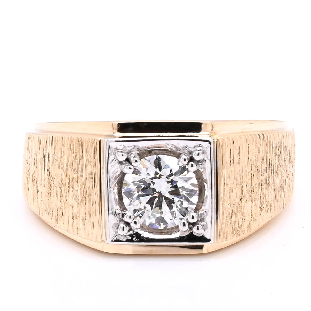 10KT Yellow & White Gold 0.75CTW Round Brilliant Lab Grown Diamond Mens Ring.