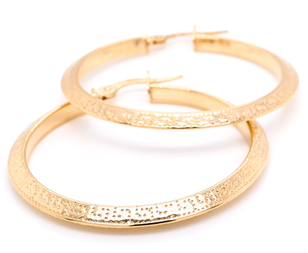 10 Karat Yellow Gold Greek Key Large Hoop Earrings.