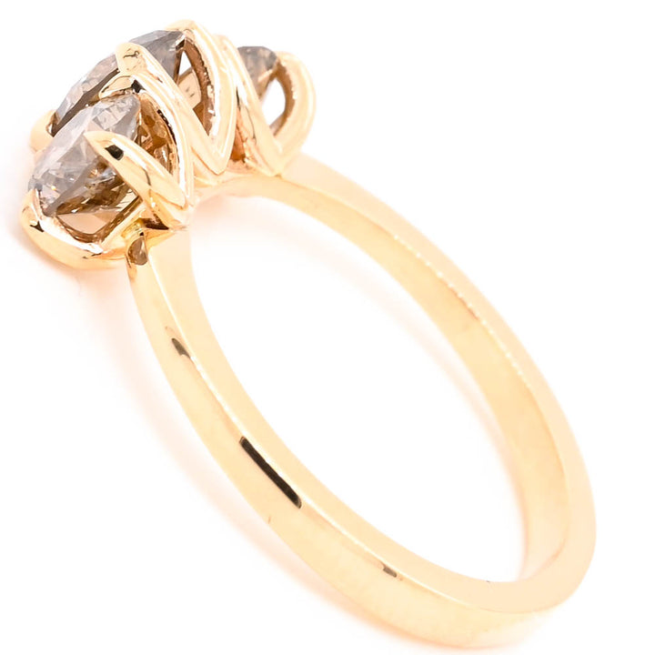 14KT Yellow Gold 1.97CTW Round Brilliant Trinity Engagement Ring.