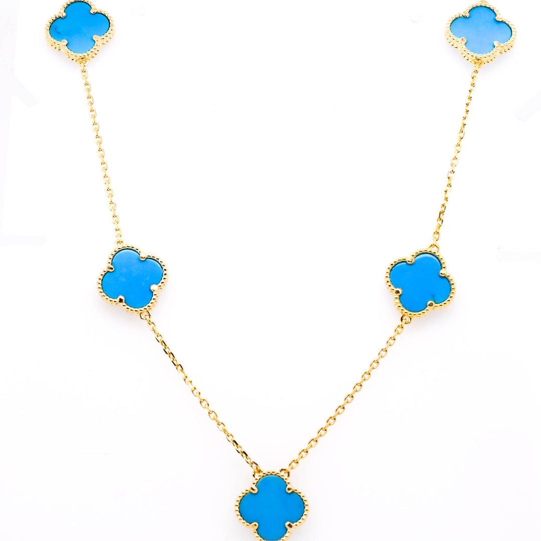 10KT Yellow Gold 18" Turquoise Flower Necklace