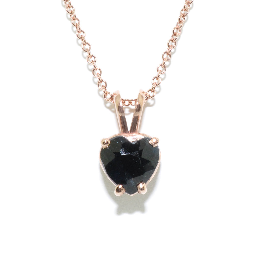 10KT Rose Gold 18" Heart shaped Blue Sapphire Neckalce.