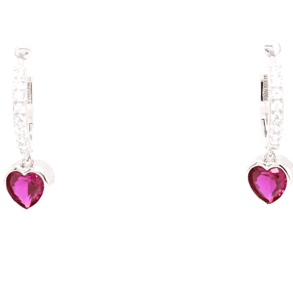 Sterling Silver Red C.Z Drop Earrings.