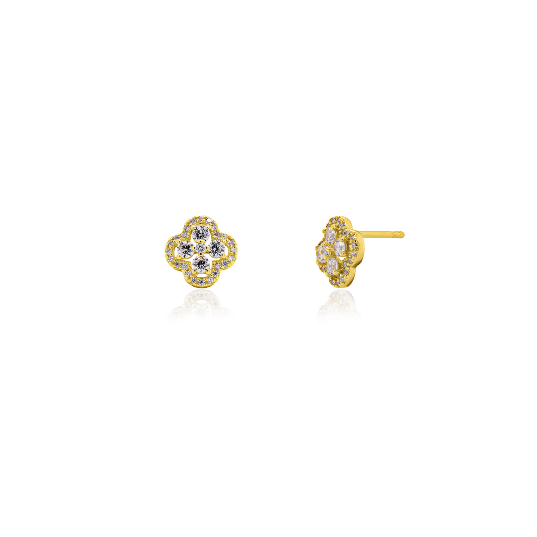 Sterling Silver CZ Clover Stud Earrings
