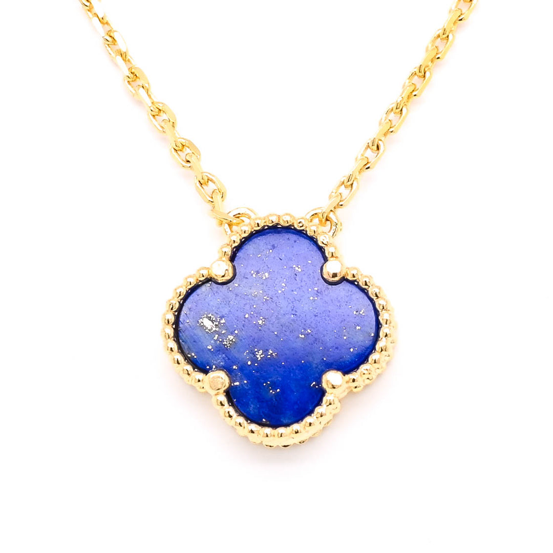 10KT Yellow Gold 18.5" Lapis Flower Necklace