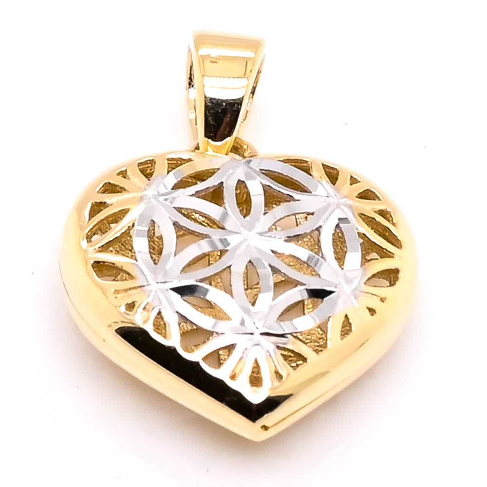 10KT Yellow Gold 12.8mm Filigree Heart Pendant.