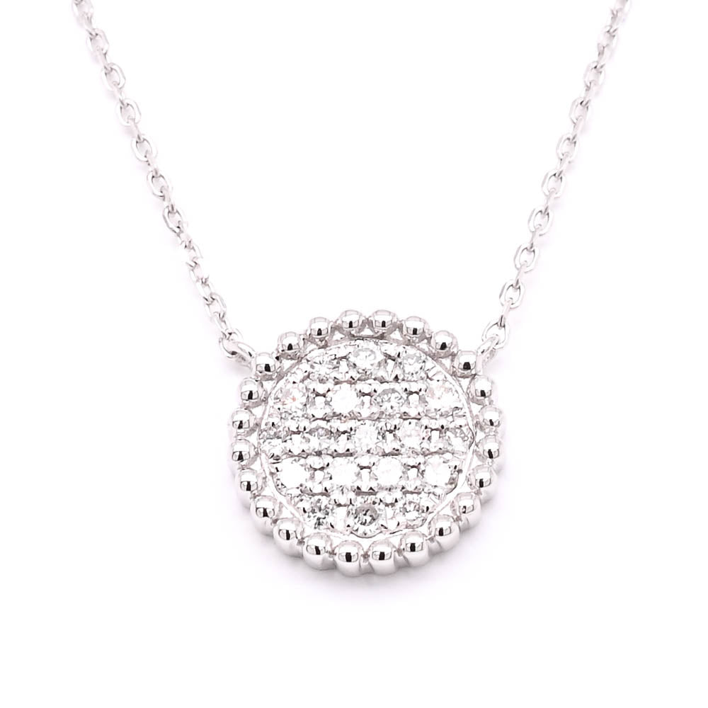 14KT White Gold 16" 0.22CTW Pave' Diamond Disc Necklace.