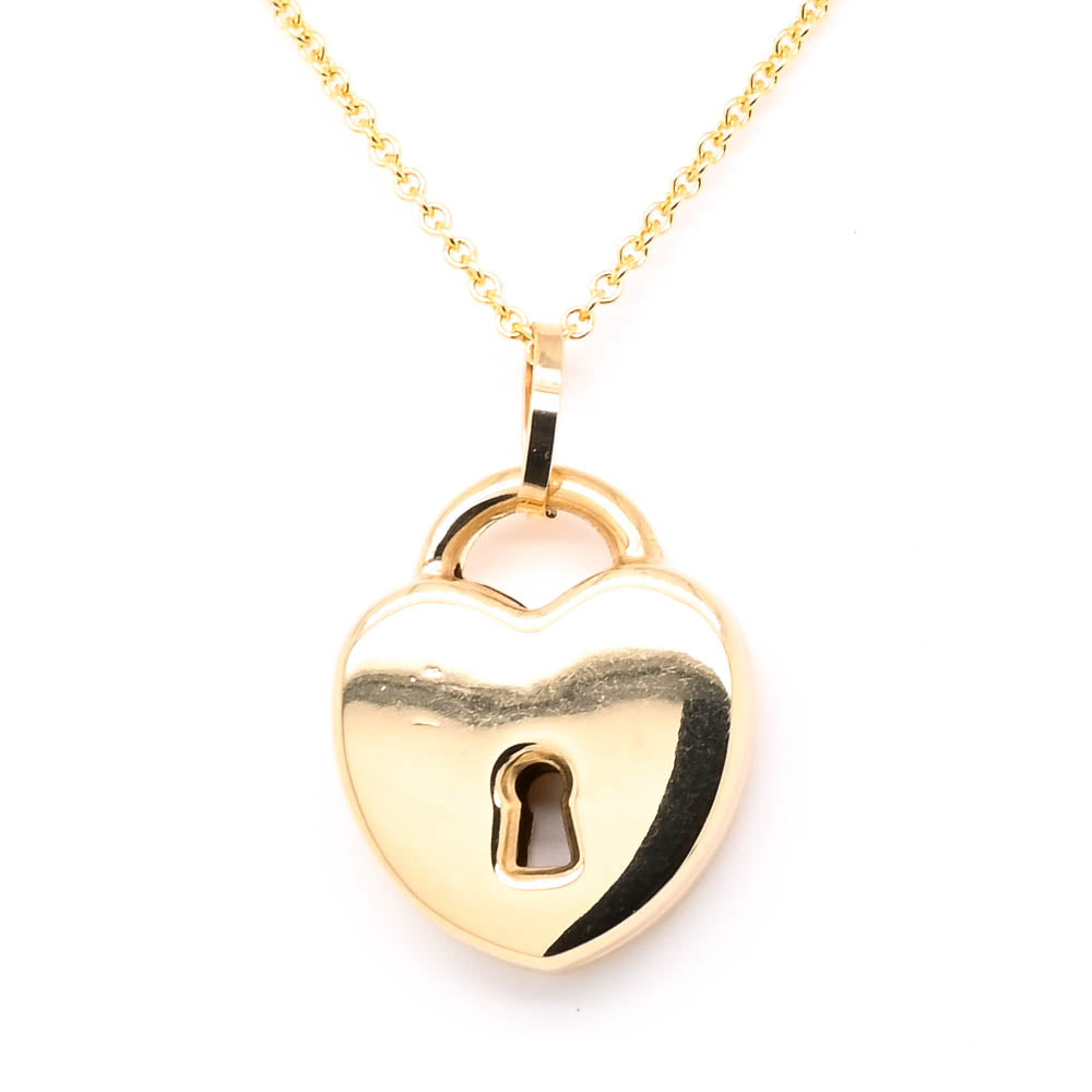 10KT Yellow Gold 18" Heart Lock Necklace.