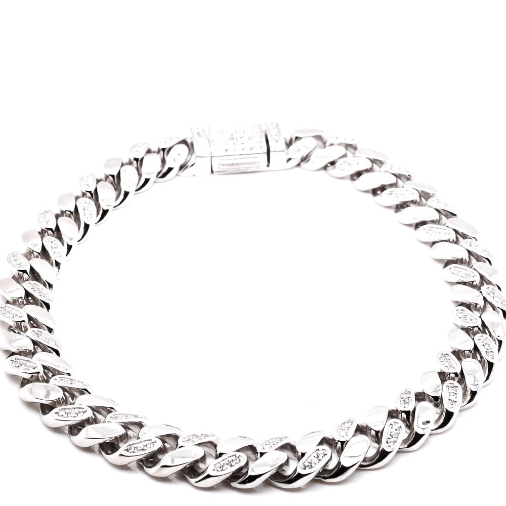 Sterling Silver 8" 8mm C.Z Cuban Link Chain.