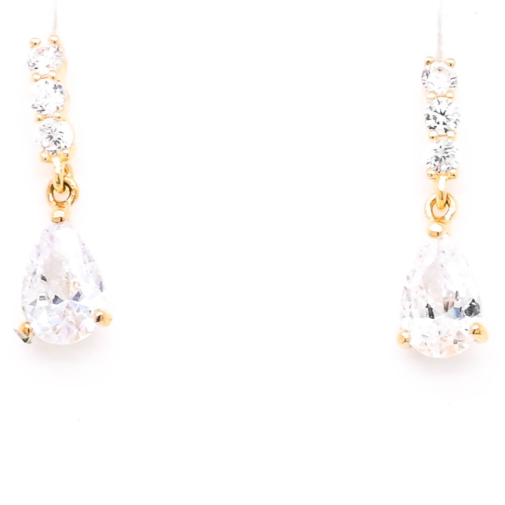 10KT Yellow Gold C.Z Bar Drop Earrings.