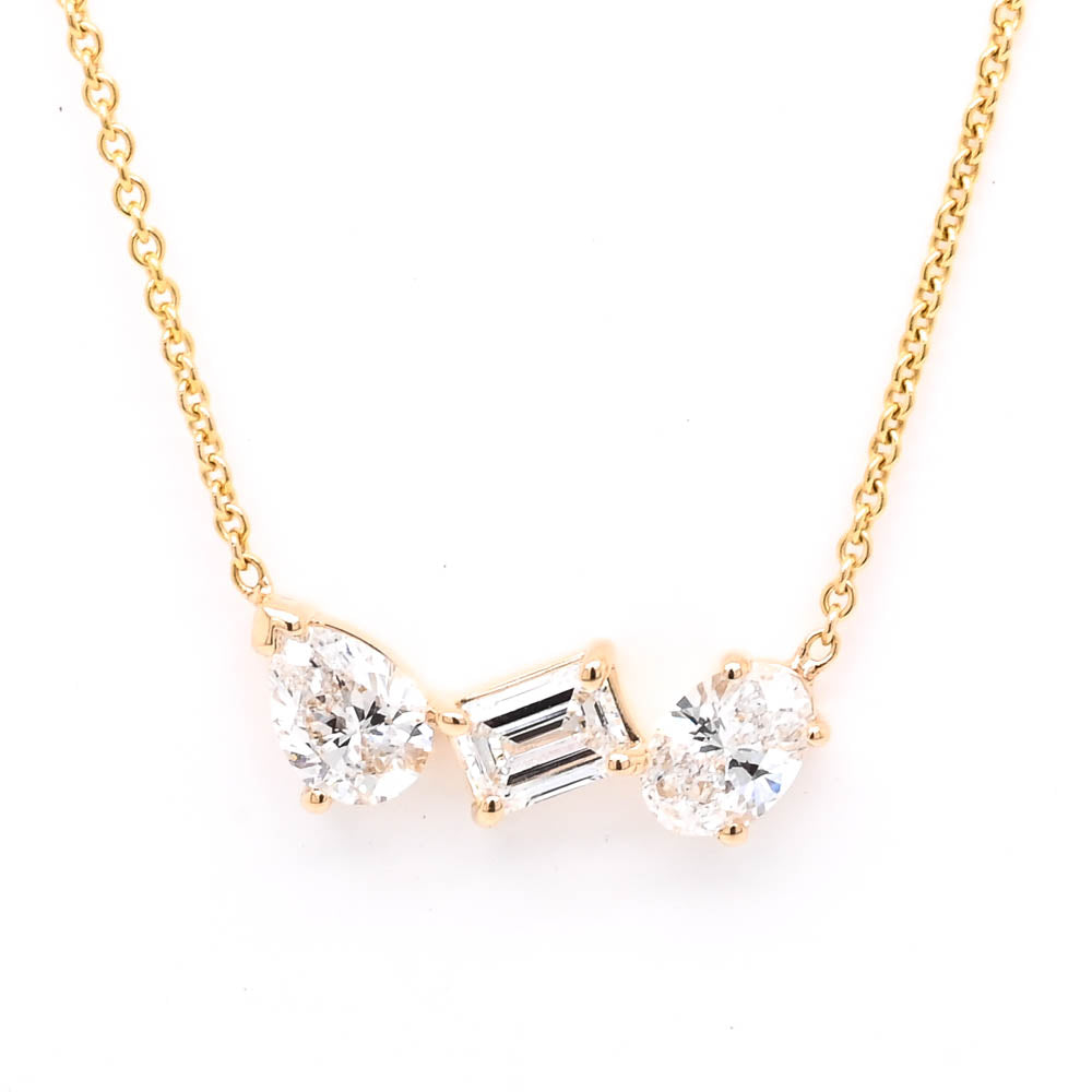 10KT Yellow Gold 18" 0.75CTW Pear, Emerald & Oval shape Lab Grown Diamond Necklace.