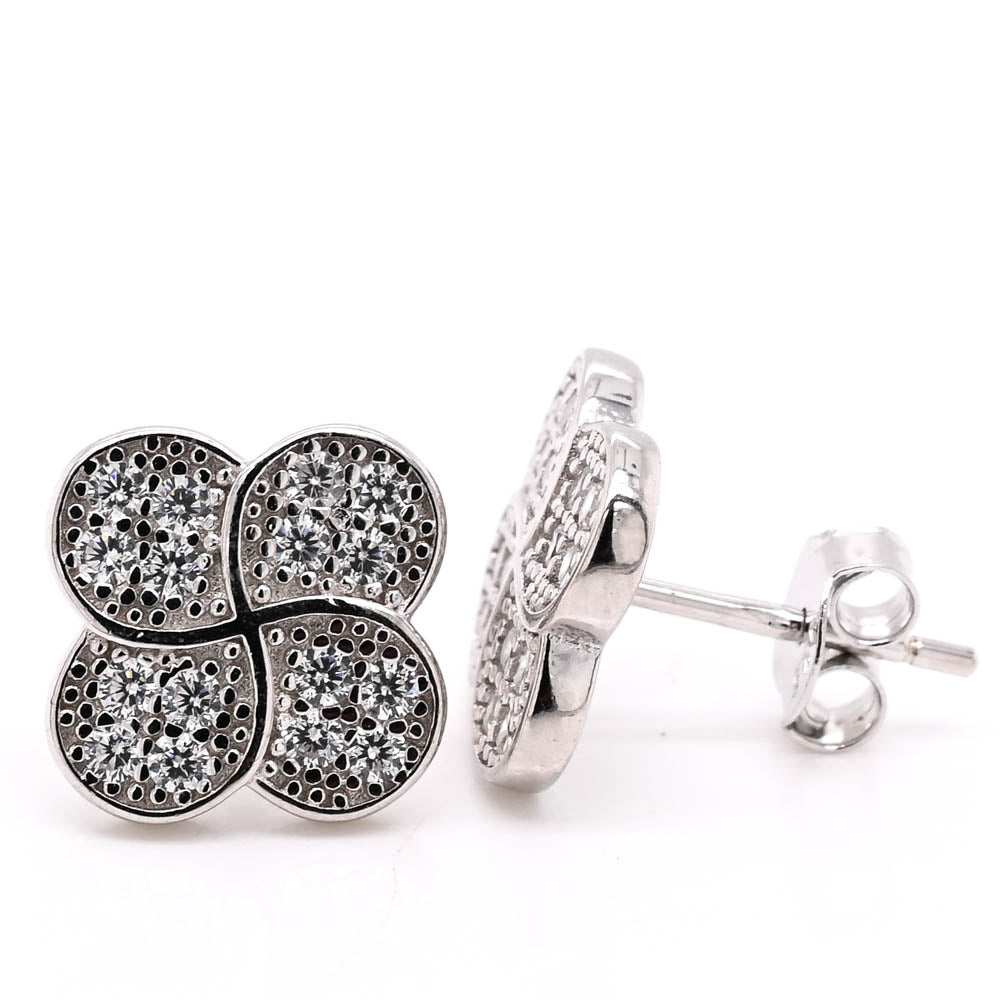 Sterling Silver C.Z Clover Stud Earrings.