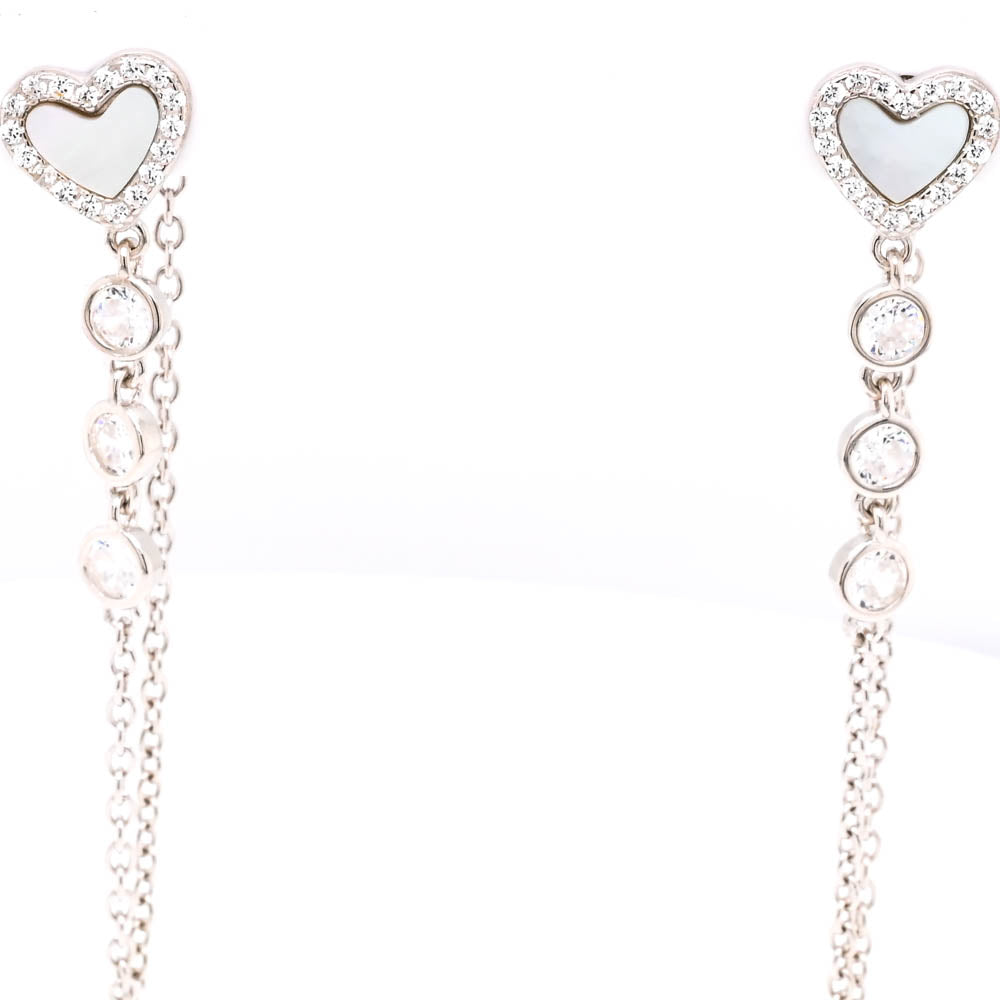 Sterling Silver C.Z Drop Heart Earrings.