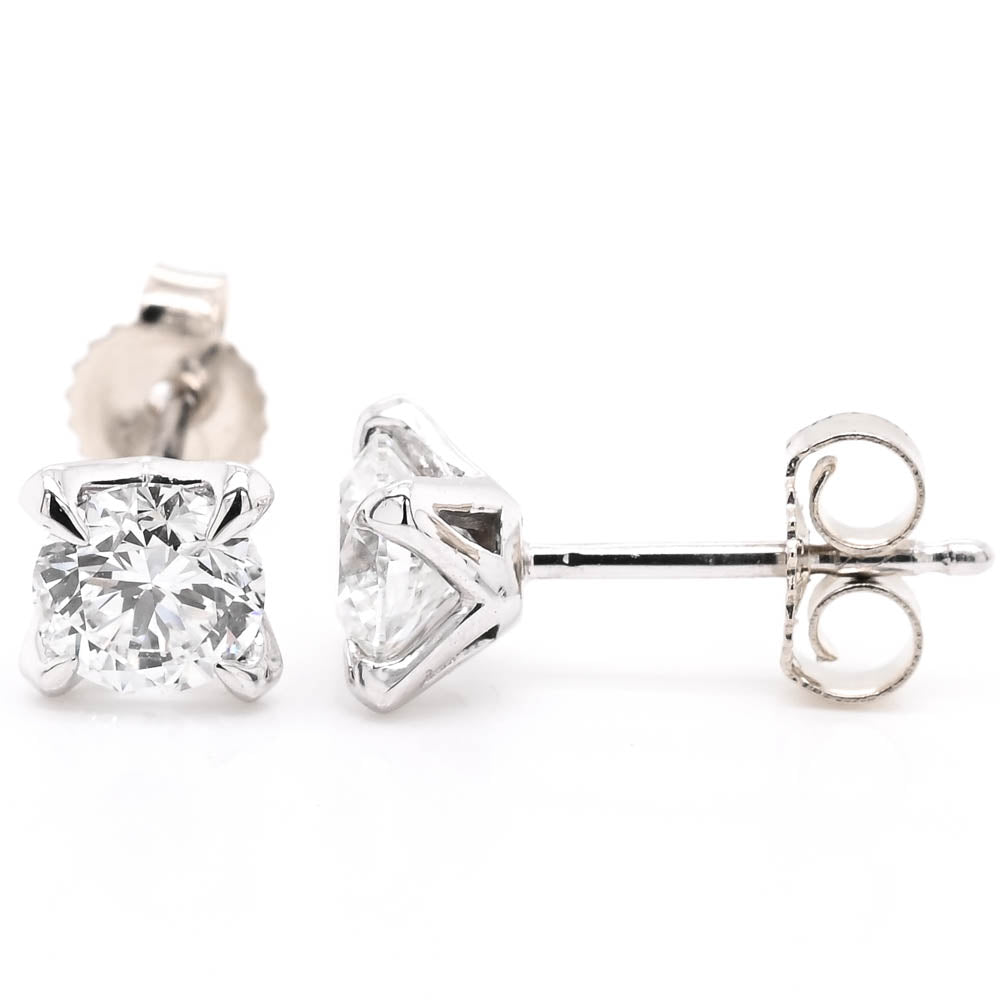 14KT White Gold 1.00CTW Round Brilliant LAB GROWN Diamond Stud Earrings.
