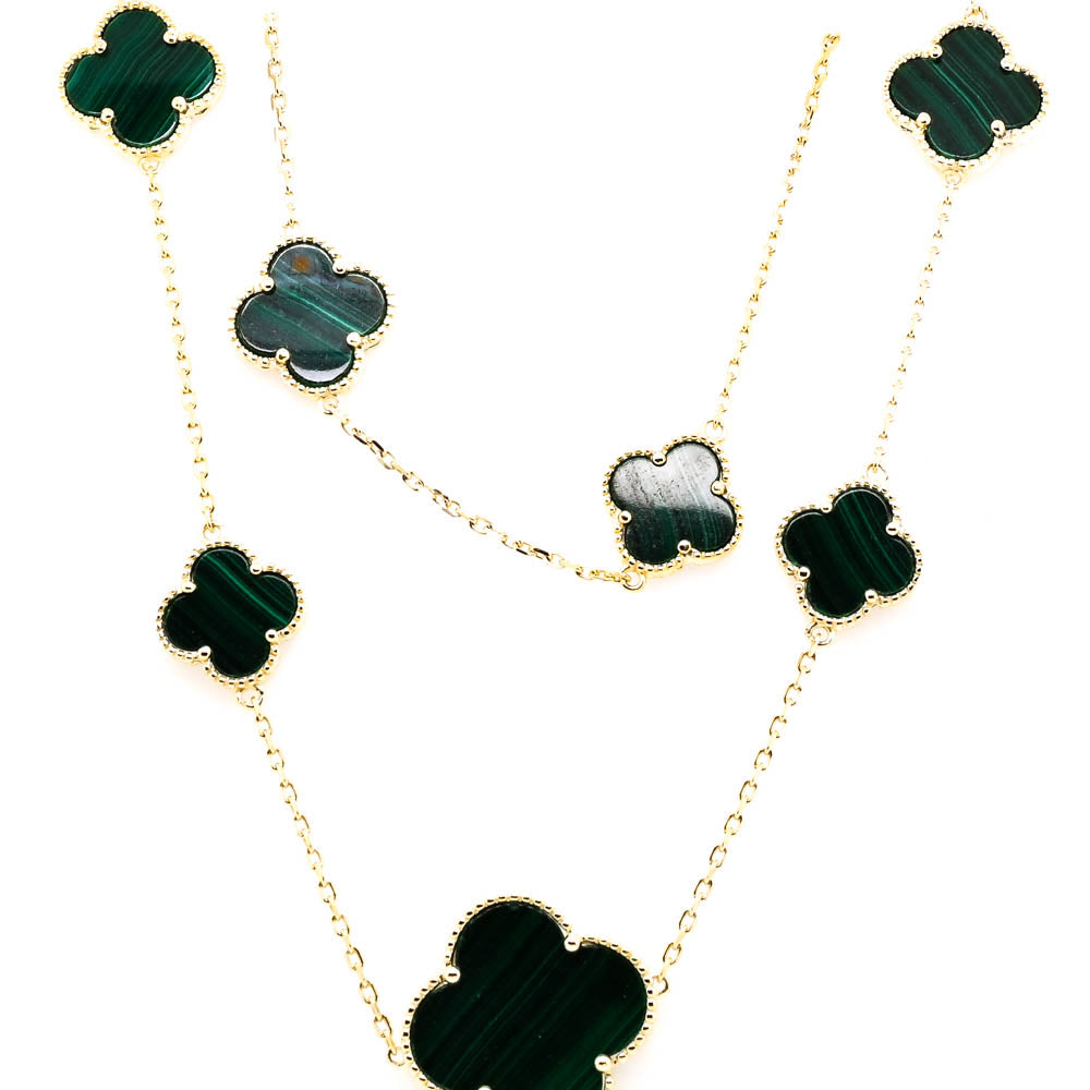 Sterling Siilver 36" Malchite Multi Clover Necklace.