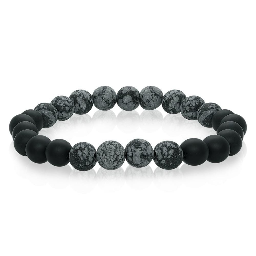 Italgem Steel 8.2" 8mm Black Onyx & Marble Beaded Bracelet.
