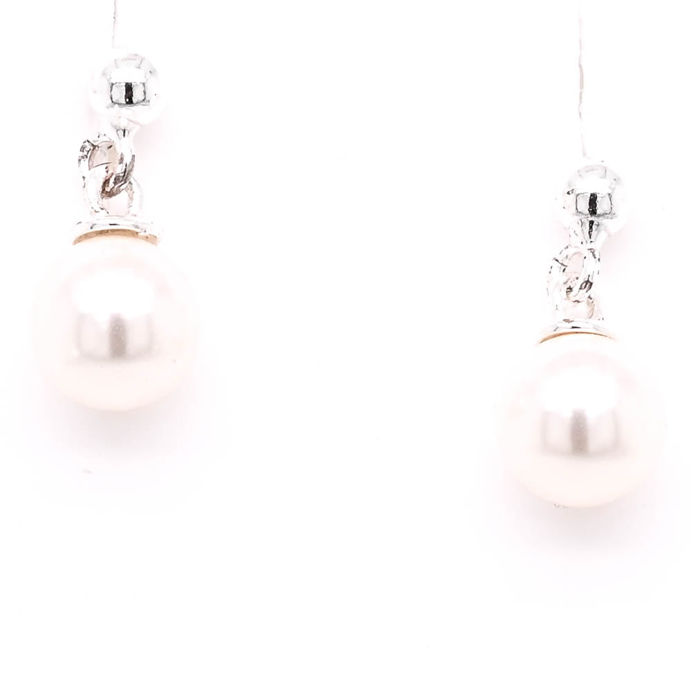 Sterling Silver C.z & Pearl Drop Earrings.