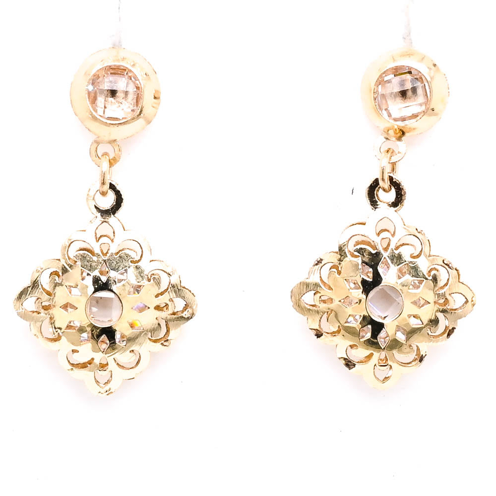 10KT Yellow Gold C.Z Dangle Earrings.