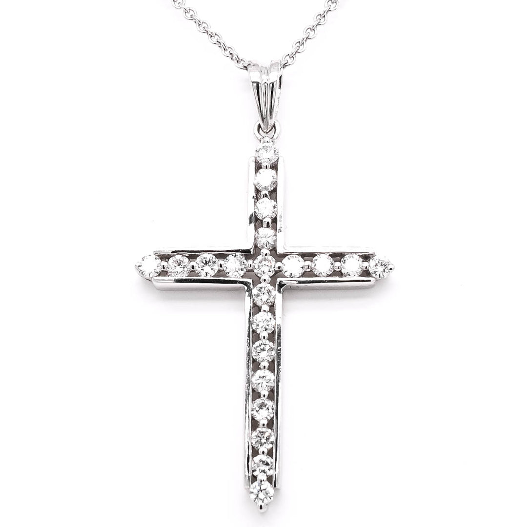 18KT White Gold 18" 0.61CTW Diamond Cross.