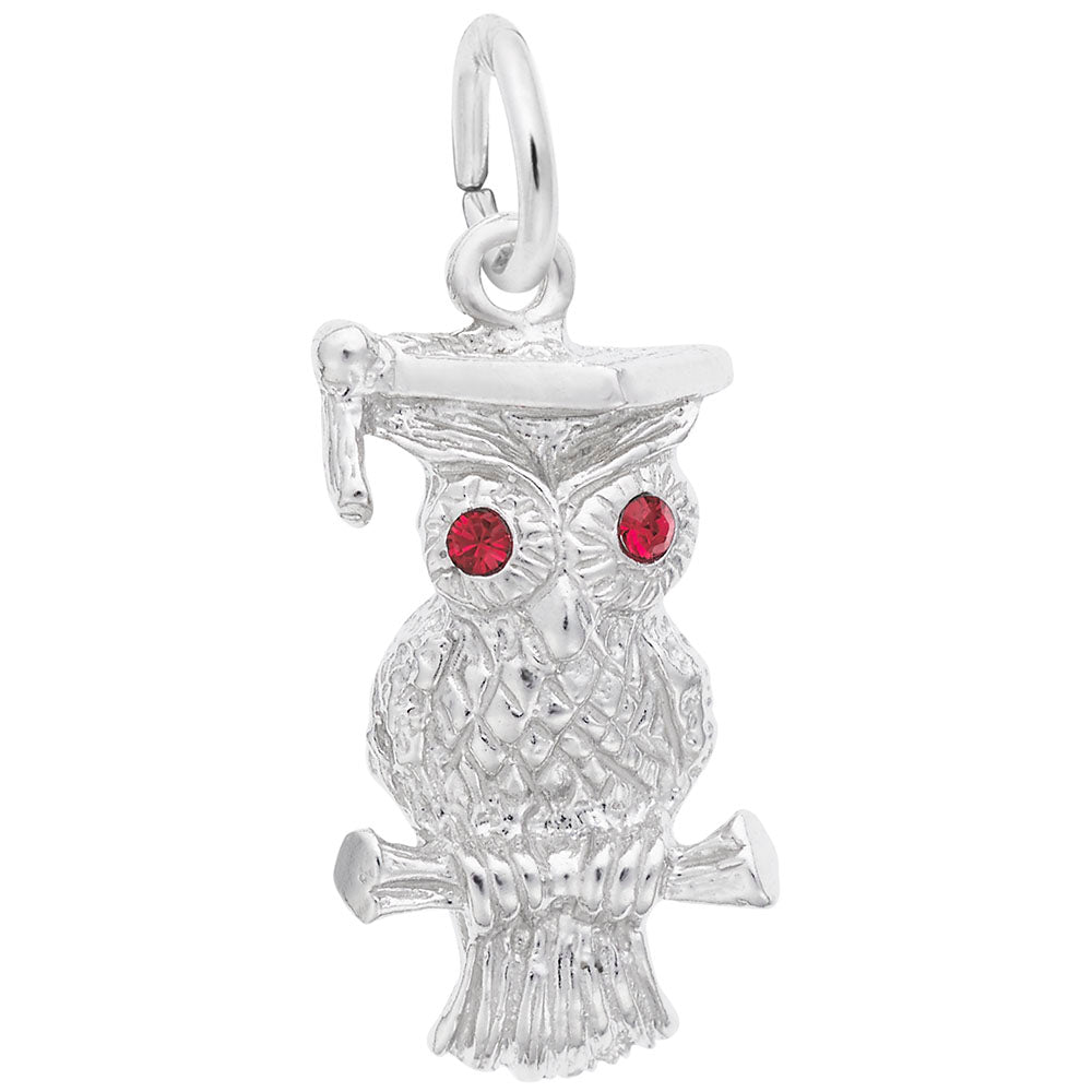 Rembrandt Sterling Silver Graduation Owl with Red Eyes Charm.