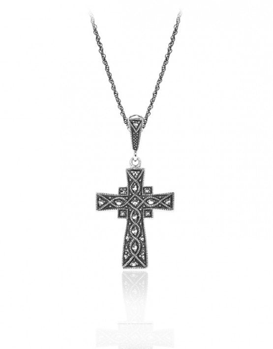 Larus Sterling Silver 18" Marcasite Cross Necklace.