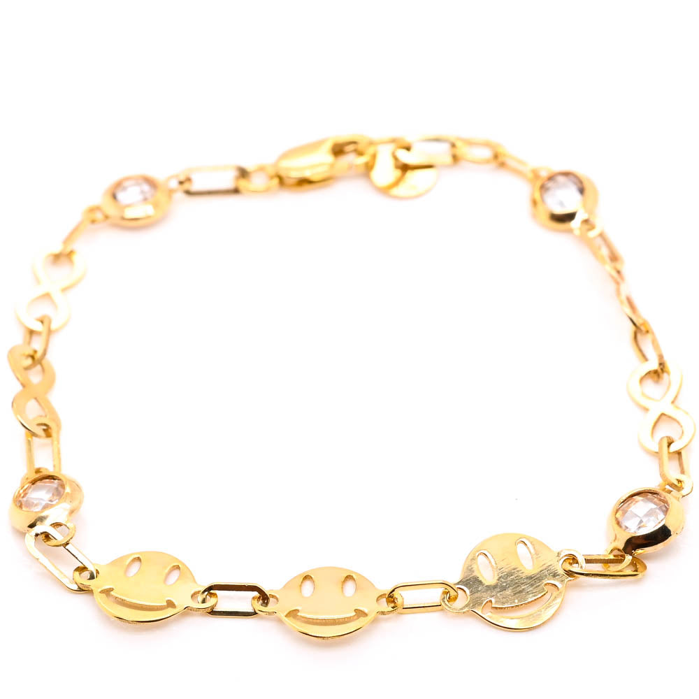 10KT Yellow Gold 6.25" Smiley C.Z Childrens Bracelet.